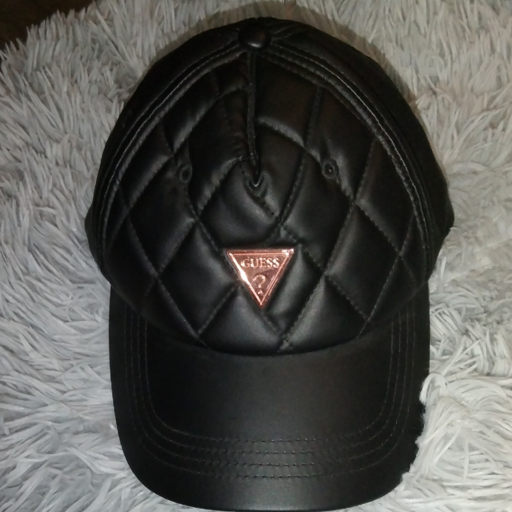 Guess Black Quilted Cap with Signature Logo